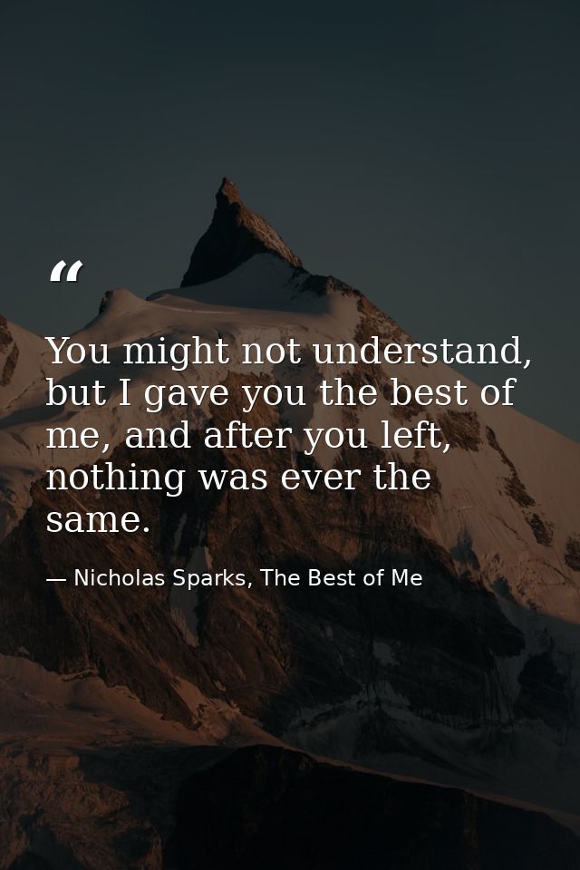 You might not understand, but I gave you the best of me, and after you left, nothing was ever the same. — Nicholas Sparks, The Best of Me