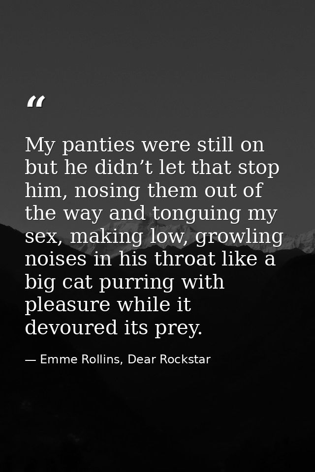 My panties were still on but he didn’t let that stop him, nosing them out of the way and tonguing my sex, making low, gr — Emme Rollins, Dear Rockstar