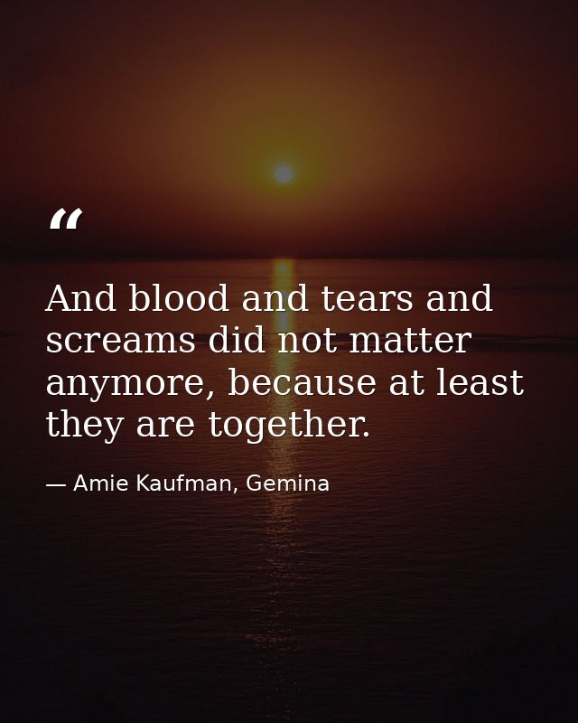 And blood and tears and screams did not matter anymore, because at least they are together. — Amie Kaufman, Gemina