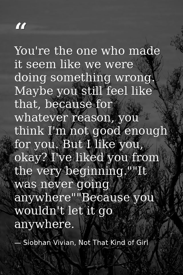 You're the one who made it seem like we were doing something wrong. Maybe you still feel like that, because for whatever — Siobhan Vivian, Not That Kind of Girl