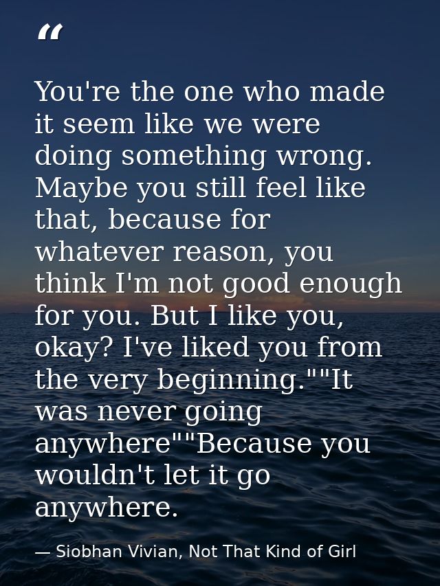 You're the one who made it seem like we were doing something wrong. Maybe you still feel like that, because for whatever — Siobhan Vivian, Not That Kind of Girl