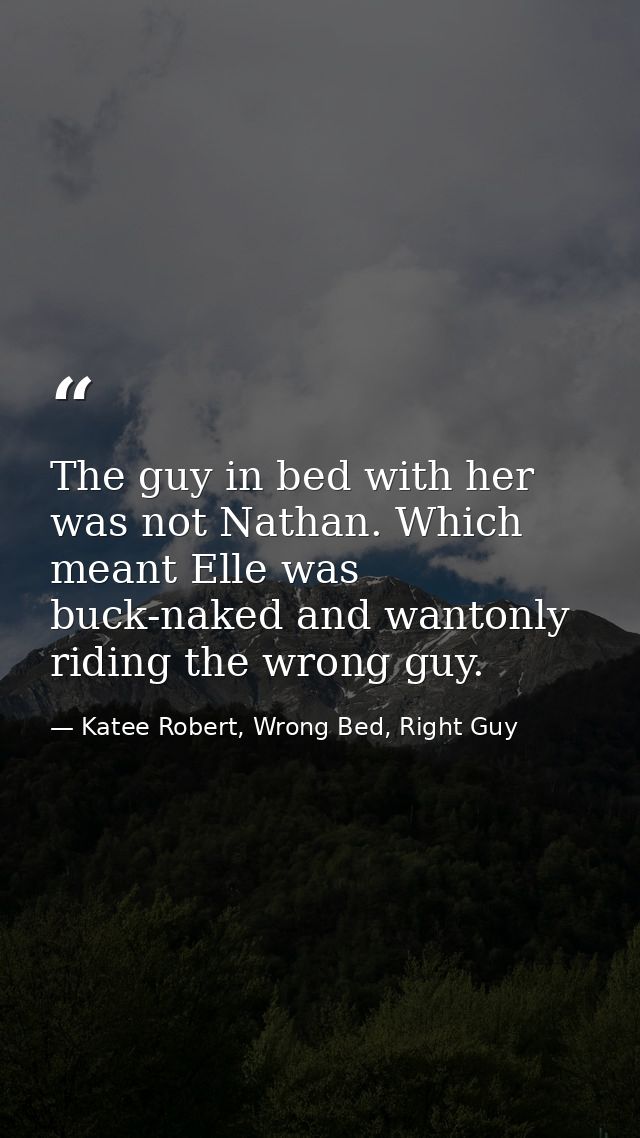 The guy in bed with her was not Nathan. Which meant Elle was buck-naked and wantonly riding the wrong guy. — Katee Robert, Wrong Bed, Right Guy