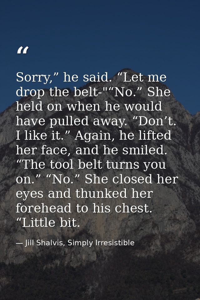 Sorry,” he said. “Let me drop the belt-"“No.” She held on when he would have pulled away. “Don’t. I like it.” Again, he  — Jill Shalvis, Simply Irresistible