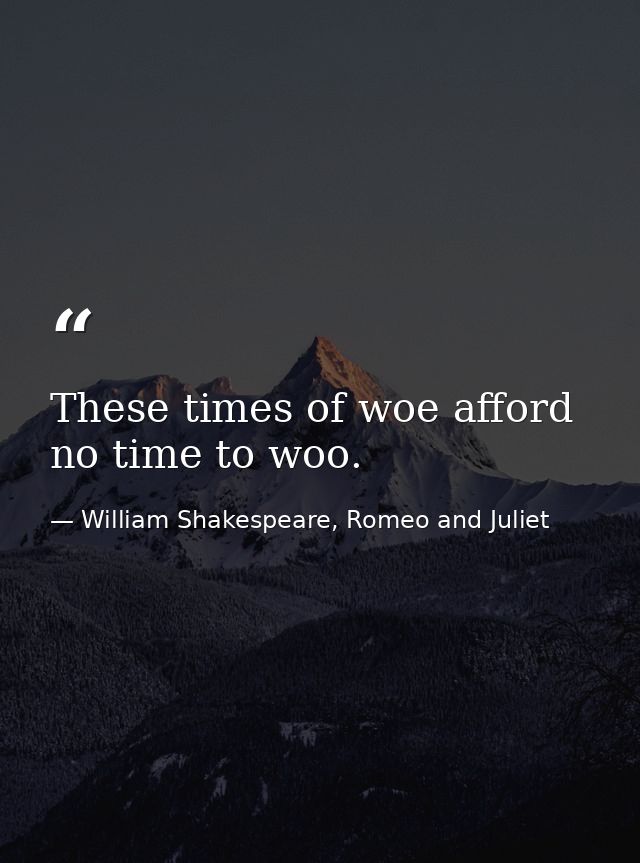 These times of woe afford no time to woo. — William Shakespeare, Romeo and Juliet