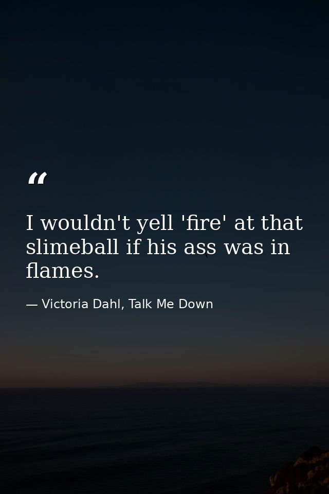 I wouldn't yell 'fire' at that slimeball if his ass was in flames. — Victoria Dahl, Talk Me Down
