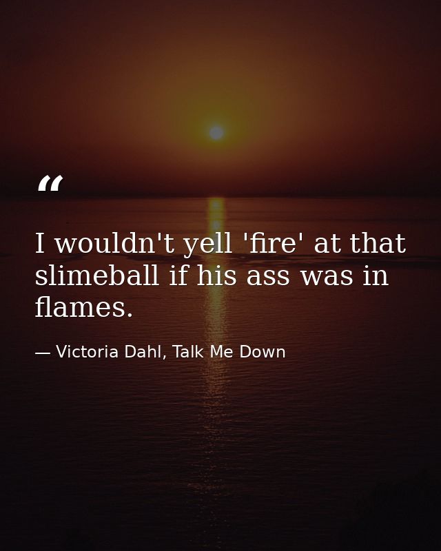 I wouldn't yell 'fire' at that slimeball if his ass was in flames. — Victoria Dahl, Talk Me Down