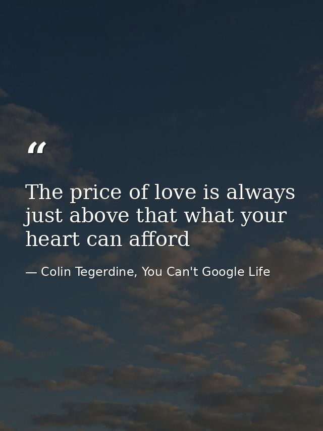 The price of love is always just above that what your heart can afford — Colin Tegerdine, You Can't Google Life