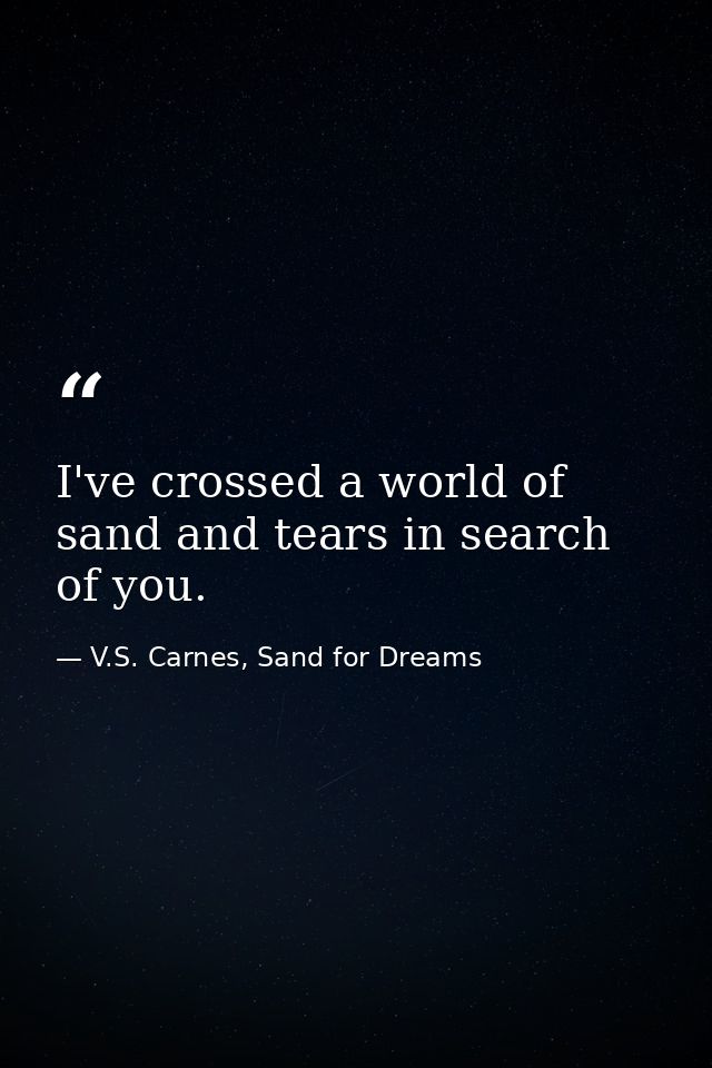 I've crossed a world of sand and tears in search of you. — V.S. Carnes, Sand for Dreams