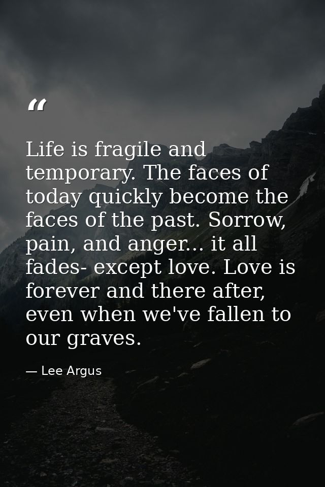 Life is fragile and temporary. The faces of today quickly become the faces of the past. Sorrow, pain, and anger... it al — Lee Argus