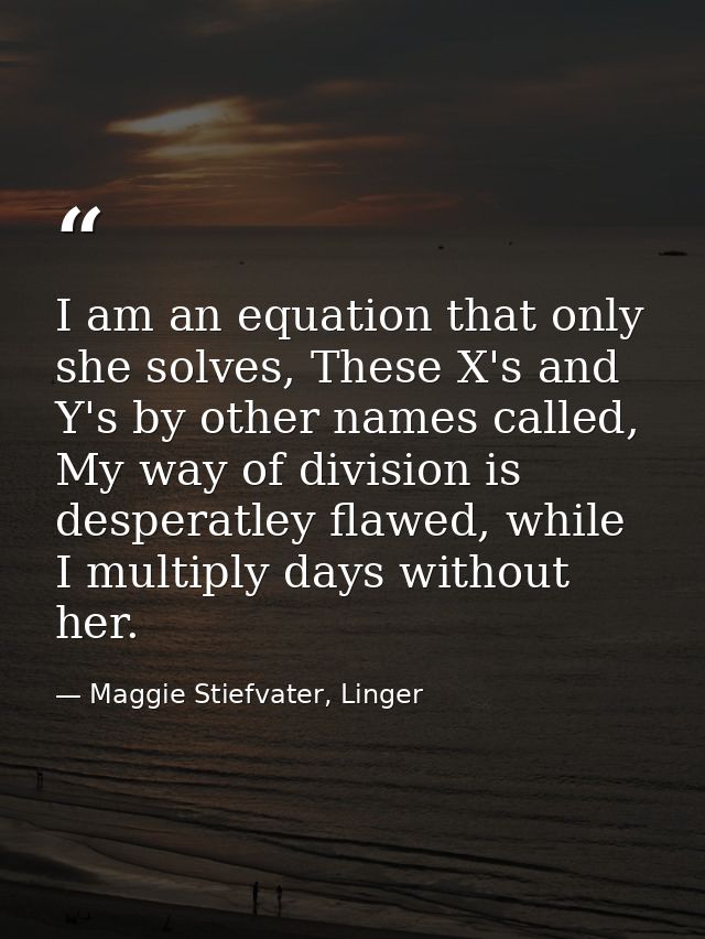 I am an equation that only she solves, These X's and Y's by other names called, My way of division is desperatley flawed — Maggie Stiefvater, Linger