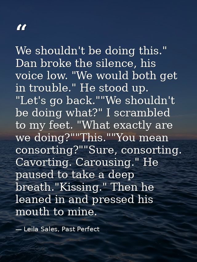We shouldn't be doing this." Dan broke the silence, his voice low. "We would both get in trouble." He stood up. "Let's g — Leila Sales, Past Perfect