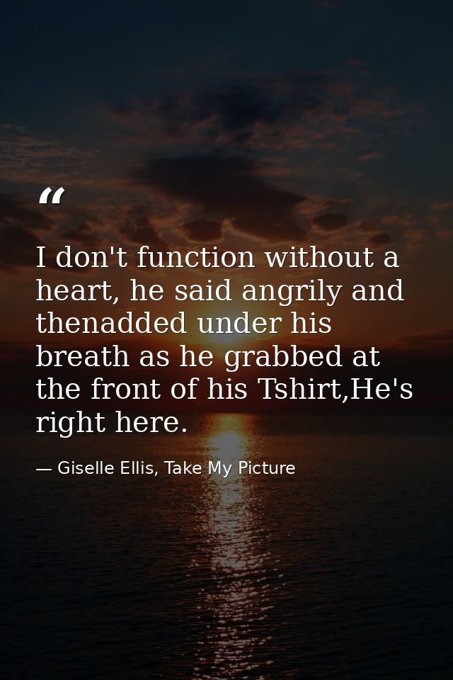 I don't function without a heart, he said angrily and thenadded under his breath as he grabbed at the front of his Tshir — Giselle Ellis, Take My Picture
