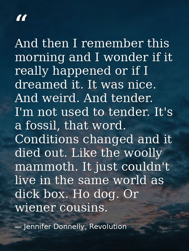 And then I remember this morning and I wonder if it really happened or if I dreamed it. It was nice. And weird. And tend — Jennifer Donnelly, Revolution