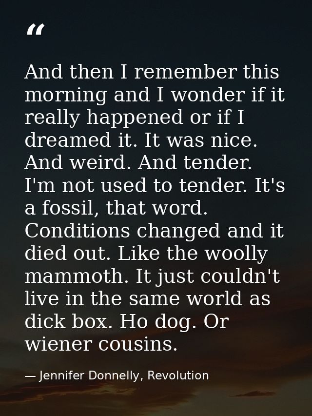 And then I remember this morning and I wonder if it really happened or if I dreamed it. It was nice. And weird. And tend — Jennifer Donnelly, Revolution