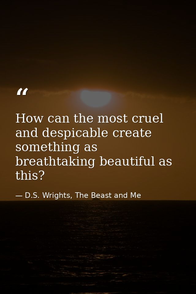 How can the most cruel and despicable create something as breathtaking beautiful as this? — D.S. Wrights, The Beast and Me