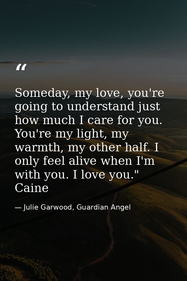 Someday, my love, you're going to understand just how much I care for you. You're my light, my warmth, my other half. I  — Julie Garwood, Guardian Angel