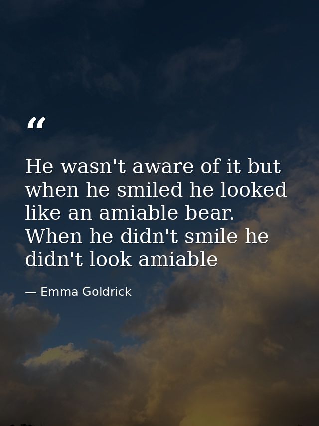 He wasn't aware of it but when he smiled he looked like an amiable bear. When he didn't smile he didn't look amiable — Emma Goldrick