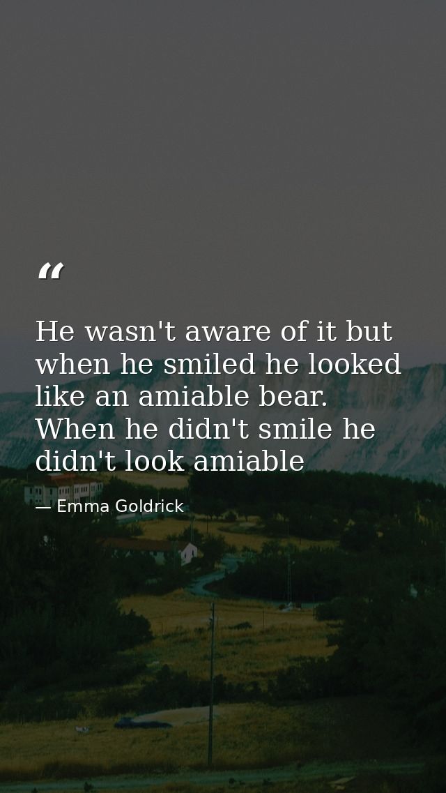 He wasn't aware of it but when he smiled he looked like an amiable bear. When he didn't smile he didn't look amiable — Emma Goldrick