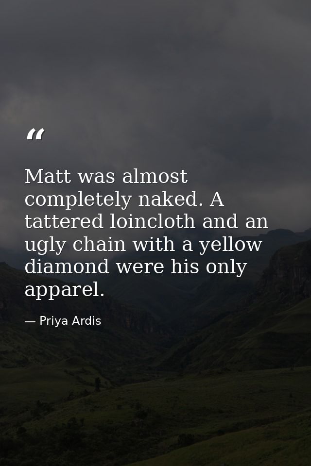 Matt was almost completely naked. A tattered loincloth and an ugly chain with a yellow diamond were his only apparel. — Priya Ardis