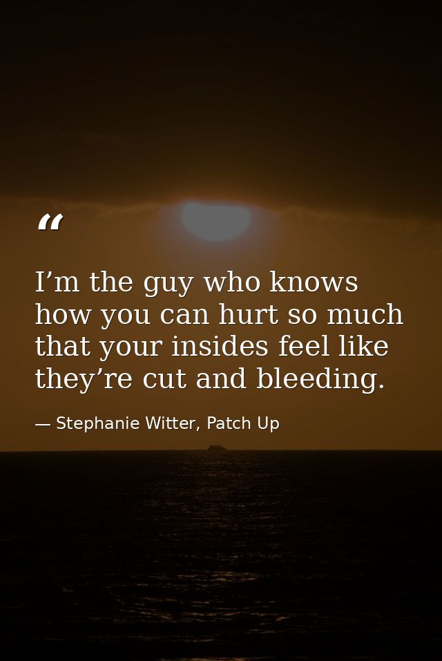 I’m the guy who knows how you can hurt so much that your insides feel like they’re cut and bleeding. — Stephanie Witter, Patch Up