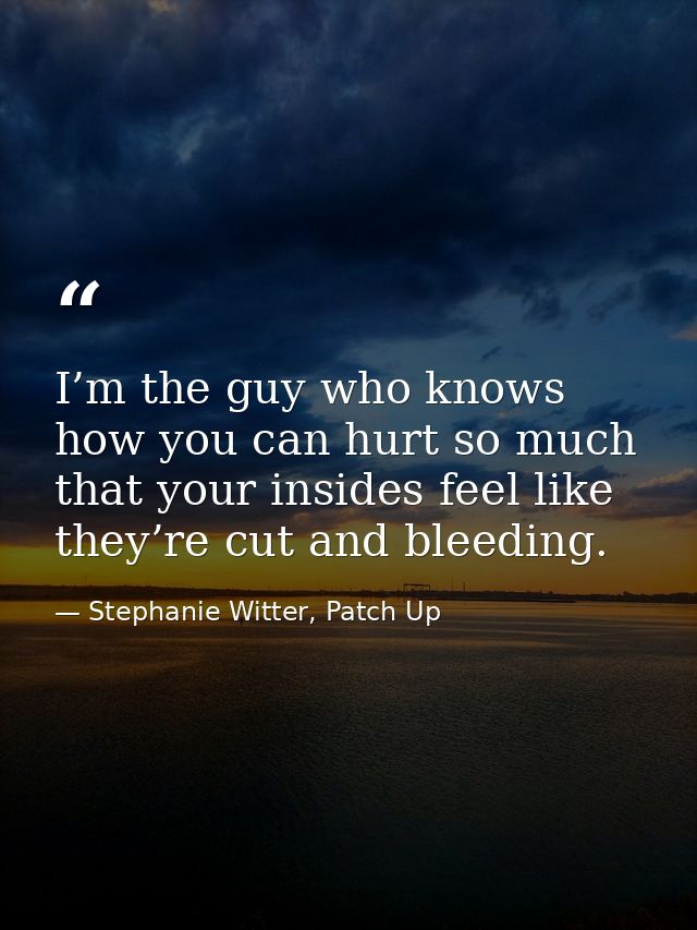 I’m the guy who knows how you can hurt so much that your insides feel like they’re cut and bleeding. — Stephanie Witter, Patch Up
