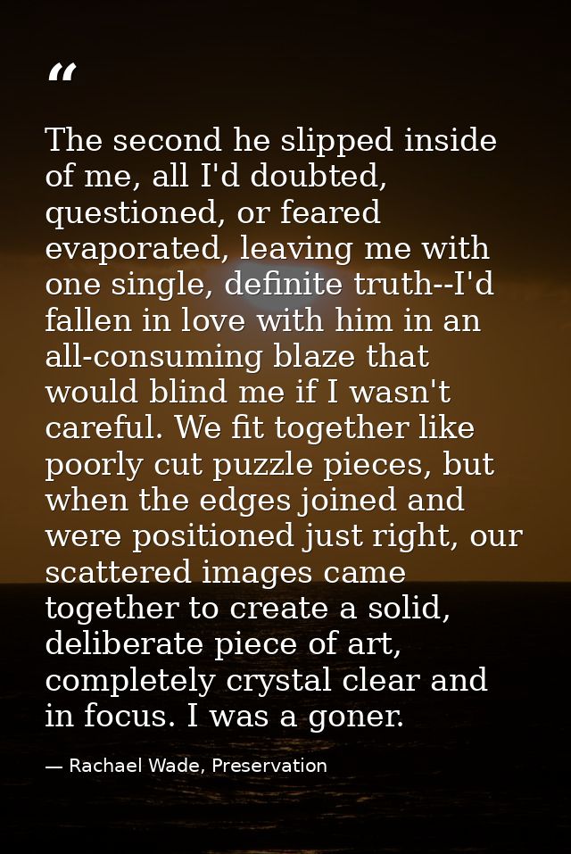 The second he slipped inside of me, all I'd doubted, questioned, or feared evaporated, leaving me with one single, defin — Rachael Wade, Preservation