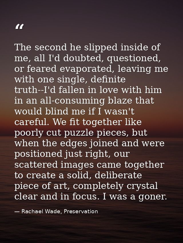 The second he slipped inside of me, all I'd doubted, questioned, or feared evaporated, leaving me with one single, defin — Rachael Wade, Preservation