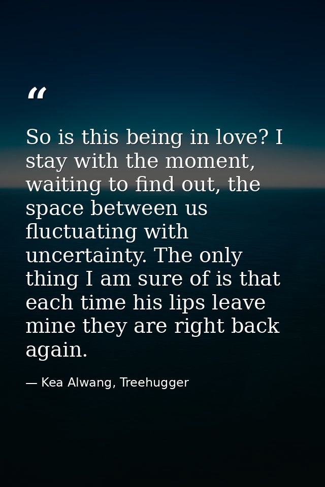 So is this being in love? I stay with the moment, waiting to find out, the space between us fluctuating with uncertainty — Kea Alwang, Treehugger