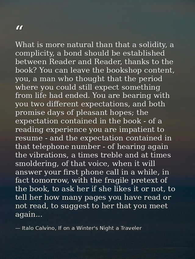 What is more natural than that a solidity, a complicity, a bond should be established between Reader and Reader, thanks  — Italo Calvino, If on a Winter's Night a Traveler