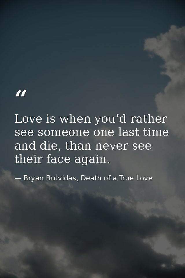 Love is when you’d rather see someone one last time and die, than never see their face again. — Bryan Butvidas, Death of a True Love