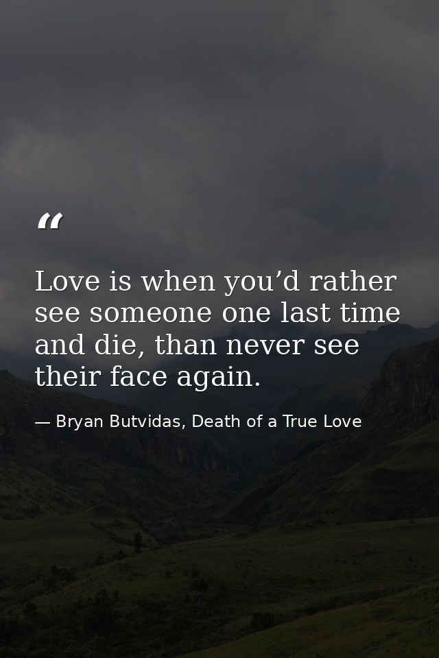 Love is when you’d rather see someone one last time and die, than never see their face again. — Bryan Butvidas, Death of a True Love