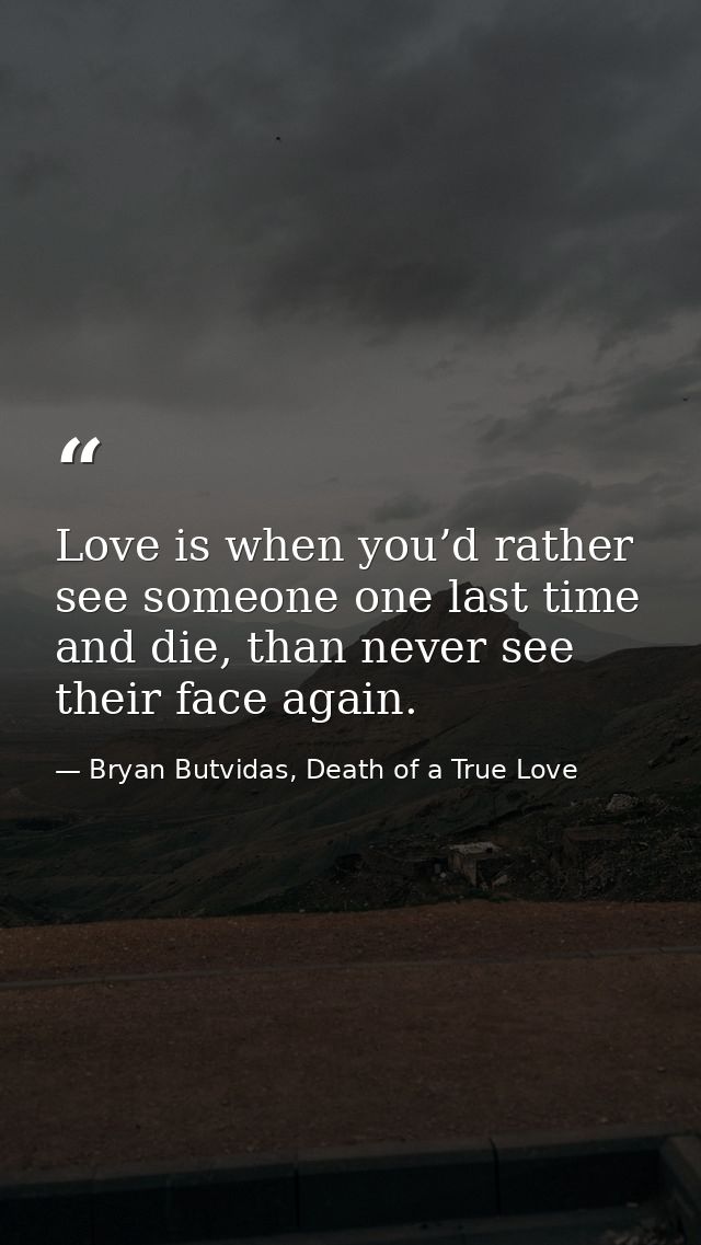 Love is when you’d rather see someone one last time and die, than never see their face again. — Bryan Butvidas, Death of a True Love