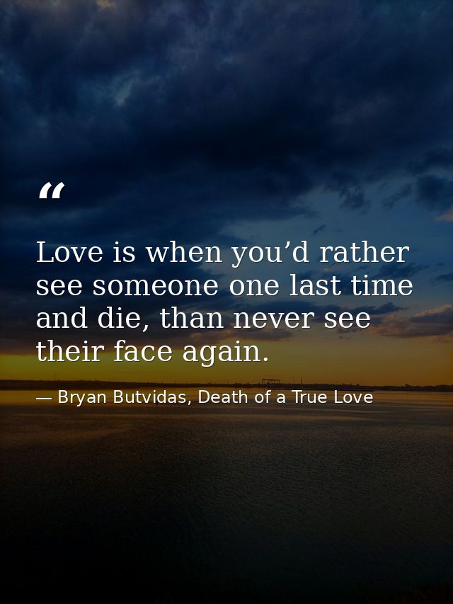 Love is when you’d rather see someone one last time and die, than never see their face again. — Bryan Butvidas, Death of a True Love