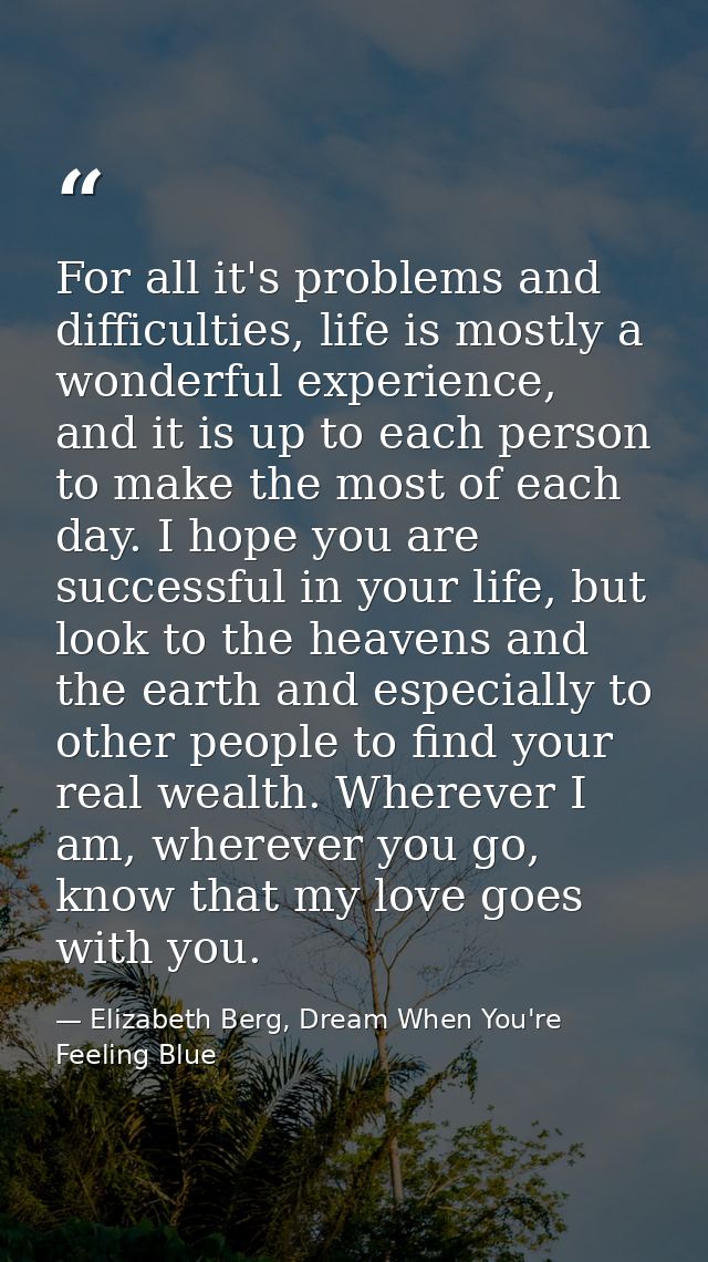 For all it's problems and difficulties, life is mostly a wonderful experience, and it is up to each person to make the m — Elizabeth Berg, Dream When You're Feeling Blue