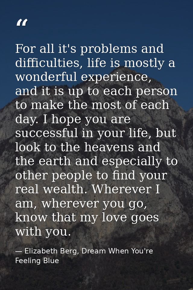 For all it's problems and difficulties, life is mostly a wonderful experience, and it is up to each person to make the m — Elizabeth Berg, Dream When You're Feeling Blue