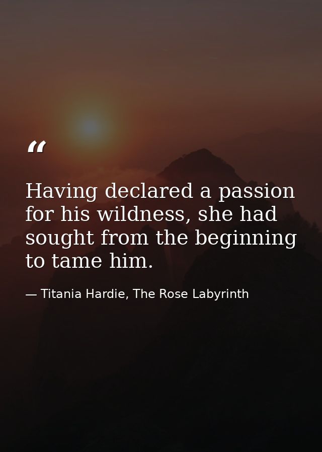 Having declared a passion for his wildness, she had sought from the beginning to tame him. — Titania Hardie, The Rose Labyrinth