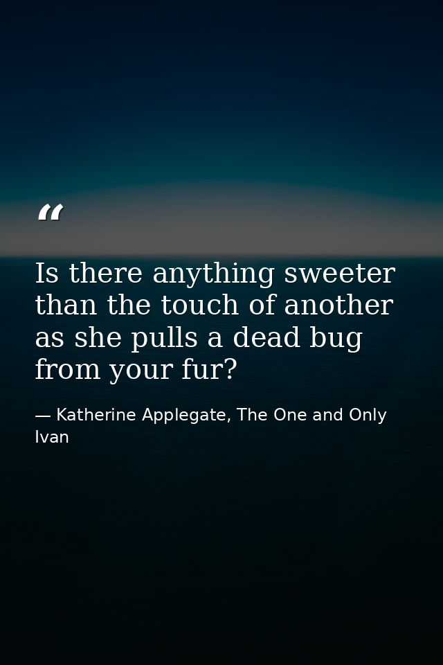 Is there anything sweeter than the touch of another as she pulls a dead bug from your fur? — Katherine Applegate, The One and Only Ivan