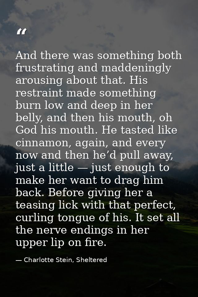 And there was something both frustrating and maddeningly arousing about that. His restraint made something burn low and  — Charlotte Stein, Sheltered