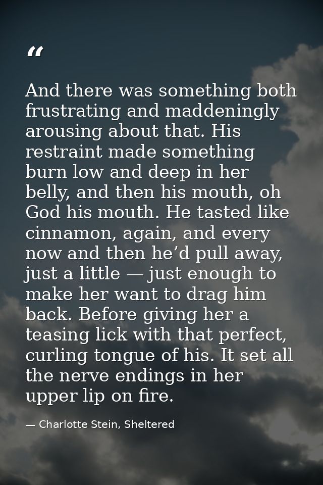 And there was something both frustrating and maddeningly arousing about that. His restraint made something burn low and  — Charlotte Stein, Sheltered