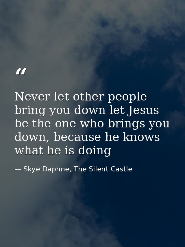 Never let other people bring you down let Jesus be the one who brings you down, because he knows what he is doing — Skye Daphne, The Silent Castle