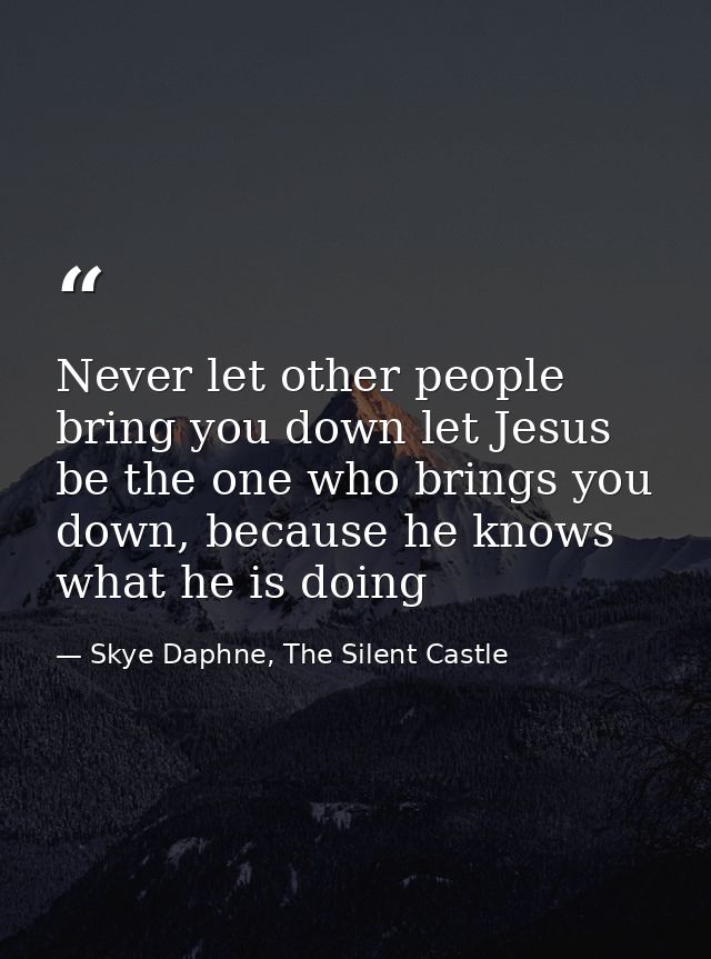 Never let other people bring you down let Jesus be the one who brings you down, because he knows what he is doing — Skye Daphne, The Silent Castle
