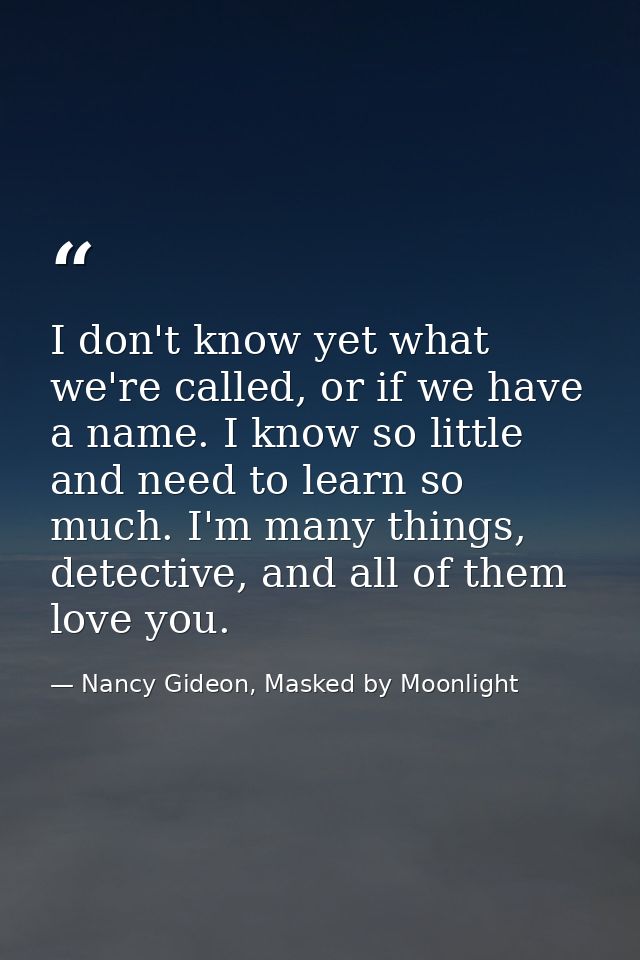 I don't know yet what we're called, or if we have a name. I know so little and need to learn so much. I'm many things, d — Nancy Gideon, Masked by Moonlight