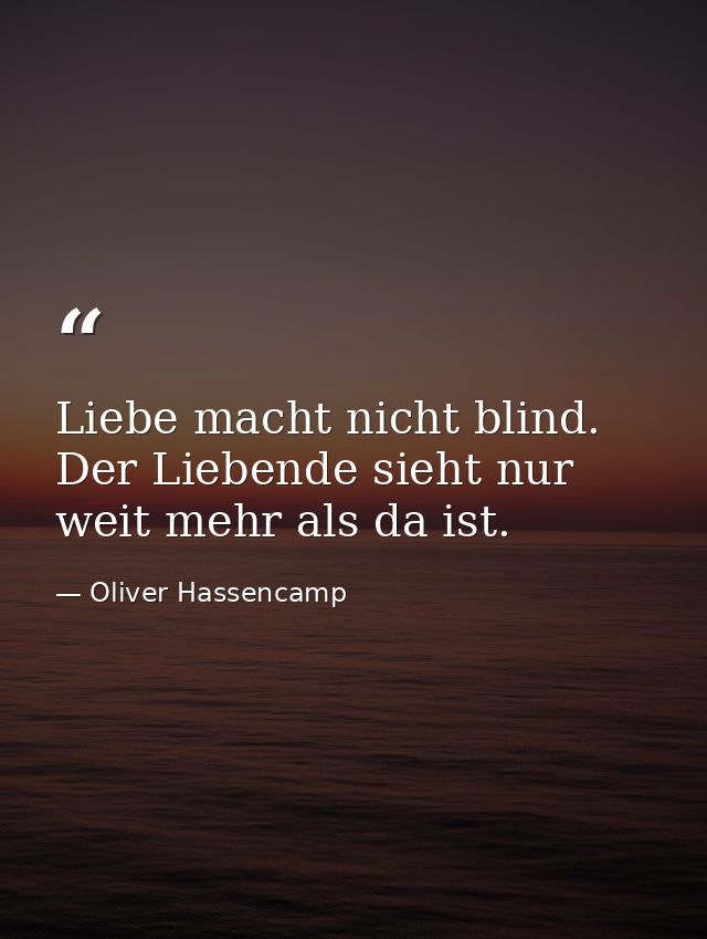 Liebe macht nicht blind. Der Liebende sieht nur weit mehr als da ist. — Oliver Hassencamp