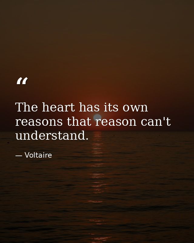 The heart has its own reasons that reason can't understand. — Voltaire