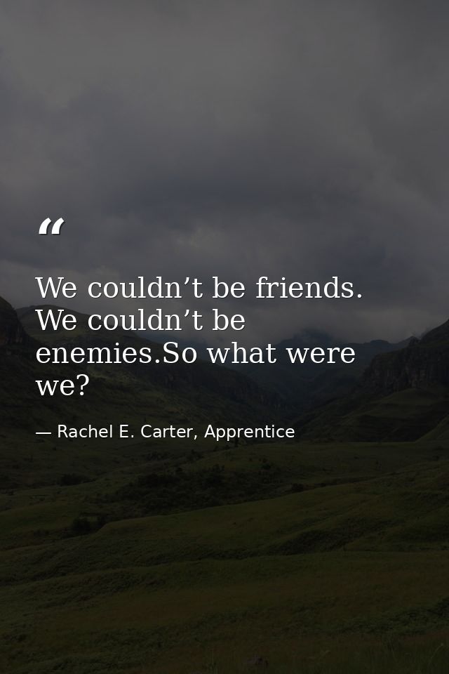 We couldn’t be friends. We couldn’t be enemies.So what were we? — Rachel E. Carter, Apprentice