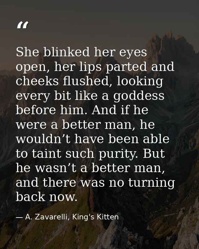 She blinked her eyes open, her lips parted and cheeks flushed, looking every bit like a goddess before him. And if he we — A. Zavarelli, King's Kitten