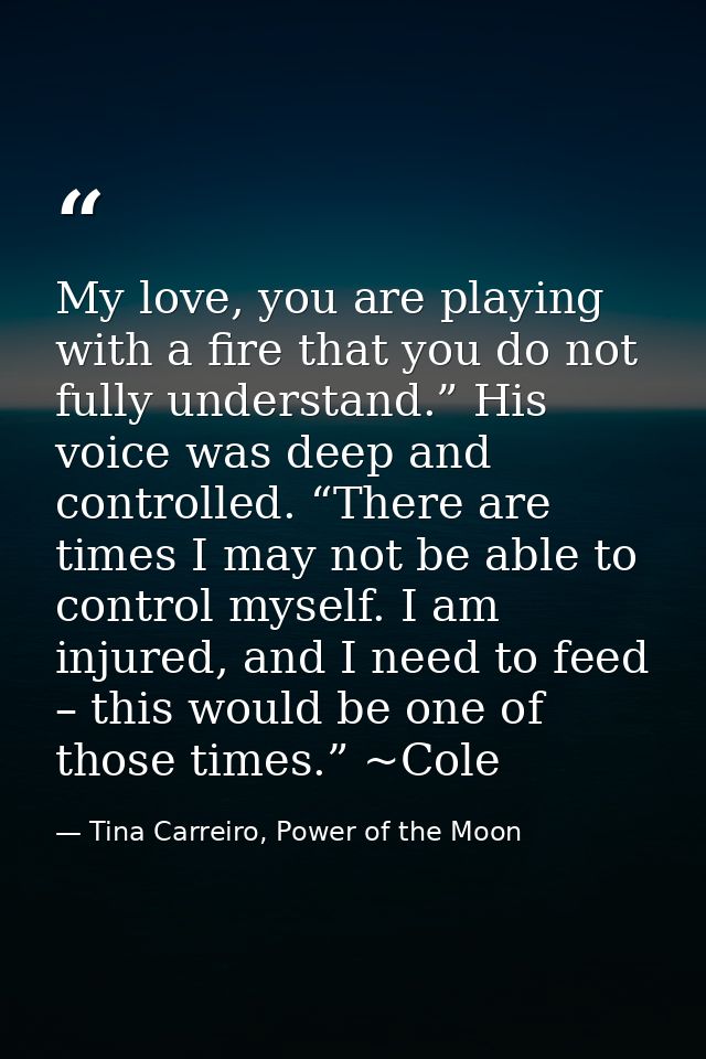 My love, you are playing with a fire that you do not fully understand.” His voice was deep and controlled. “There are ti — Tina Carreiro, Power of the Moon