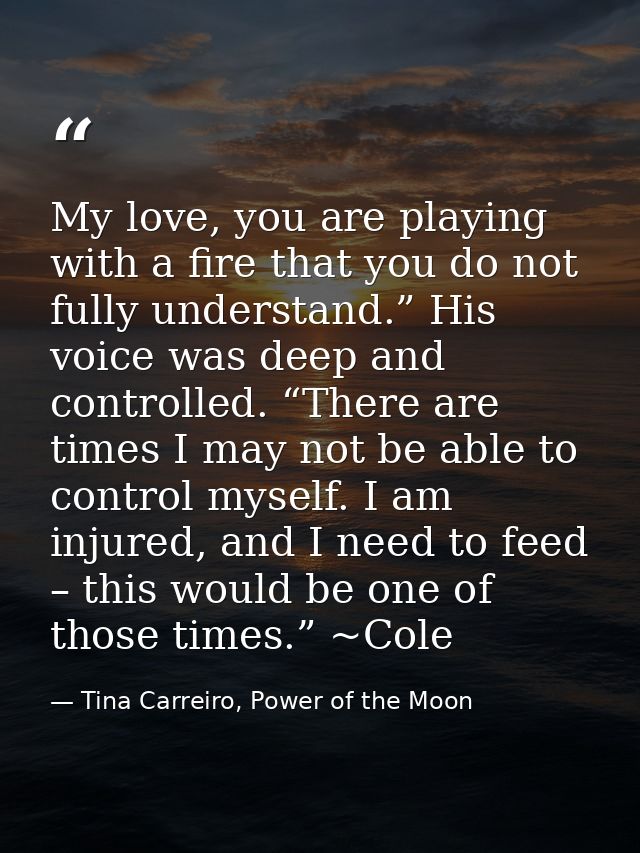 My love, you are playing with a fire that you do not fully understand.” His voice was deep and controlled. “There are ti — Tina Carreiro, Power of the Moon
