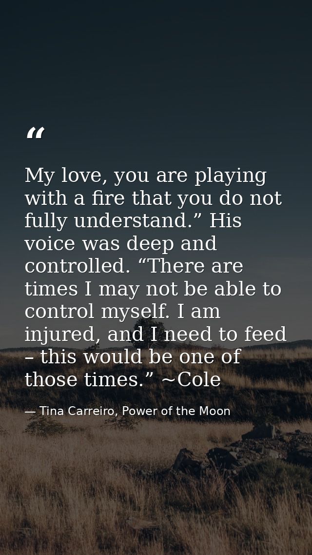 My love, you are playing with a fire that you do not fully understand.” His voice was deep and controlled. “There are ti — Tina Carreiro, Power of the Moon