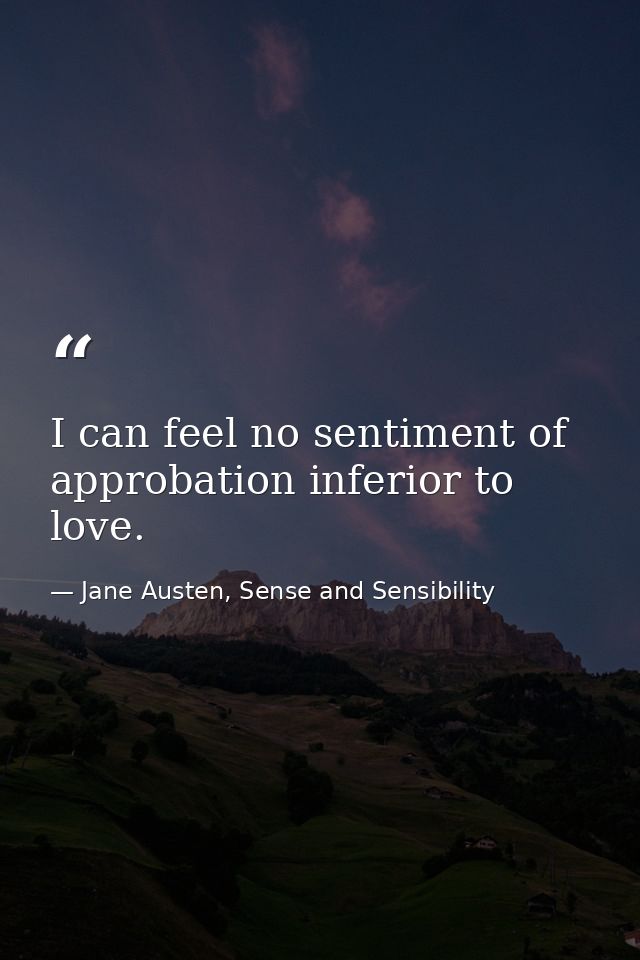I can feel no sentiment of approbation inferior to love. — Jane Austen, Sense and Sensibility